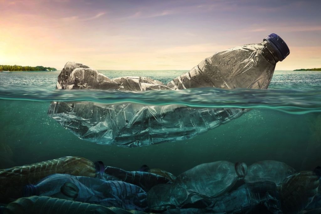 Plastic water bottles polluting the ocean