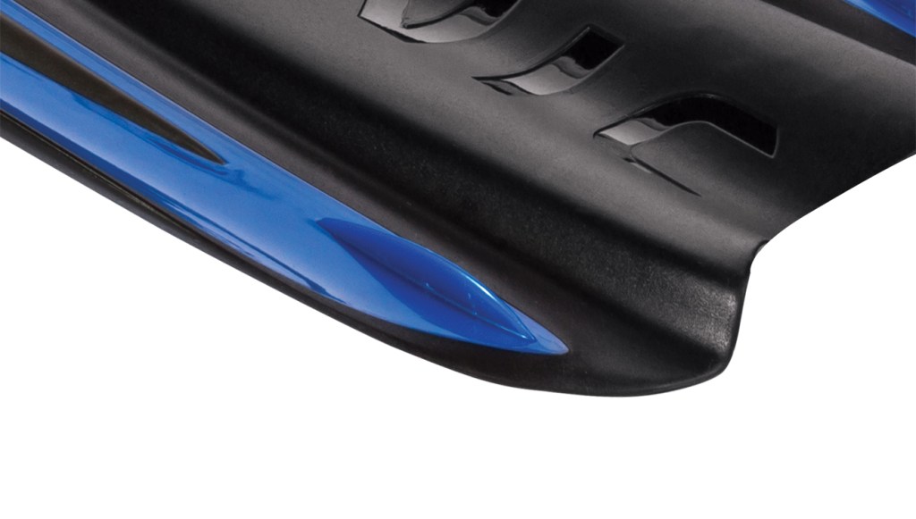 Close up of winglets on a black and blue oceanic manta ray fin